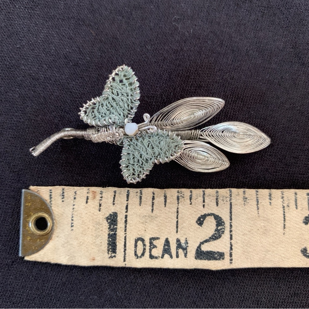Vintage Silver Wire Wrapped Fine Spun Butterfly Leaf Brooch Pin MCM Handmade - Picture 7 of 9